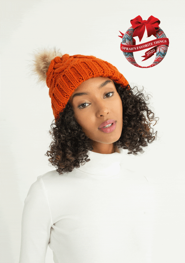 Orange Foldover Warm Slap w/ Pom