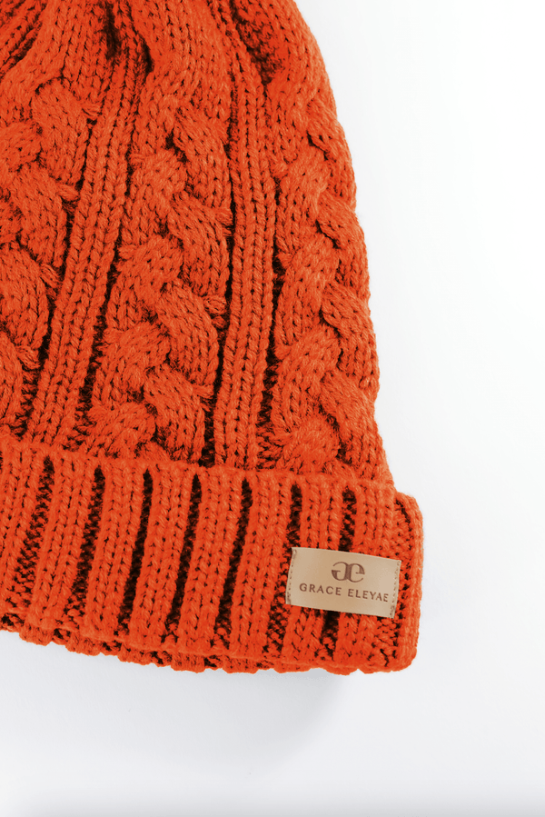 Orange Foldover Warm Slap w/ Pom