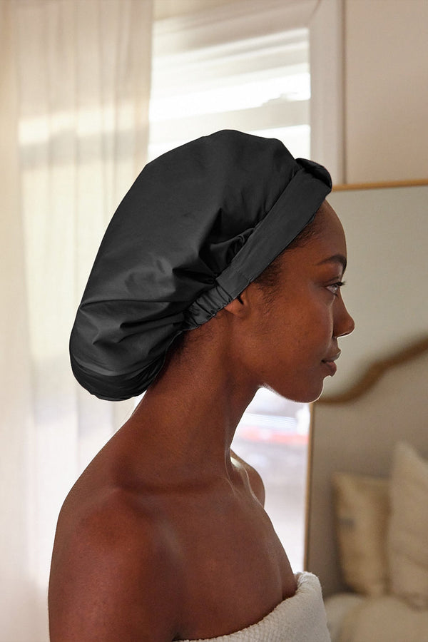 Satin-Lined Shower Cap - Black