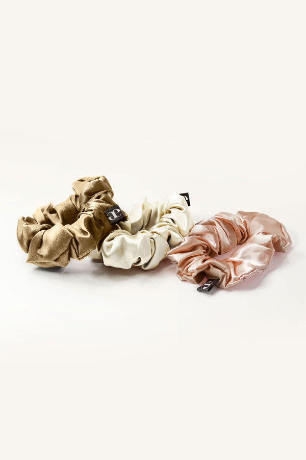 Medium Silk Scrunchie - 3 Pack - Off-White/Blush/Walnut