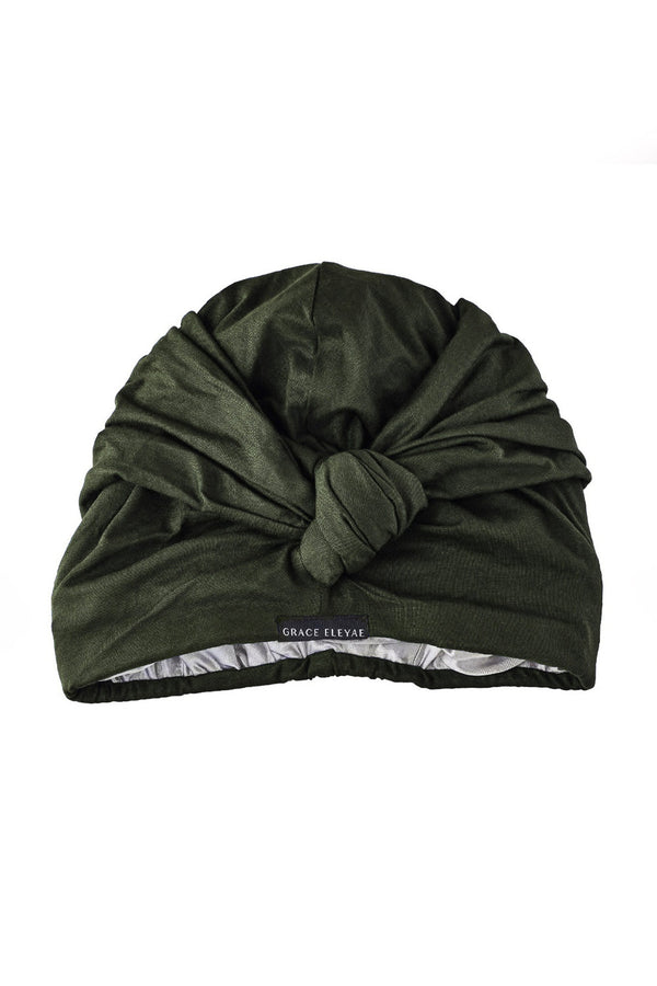 Forest Green Satin-Lined Knot Turban