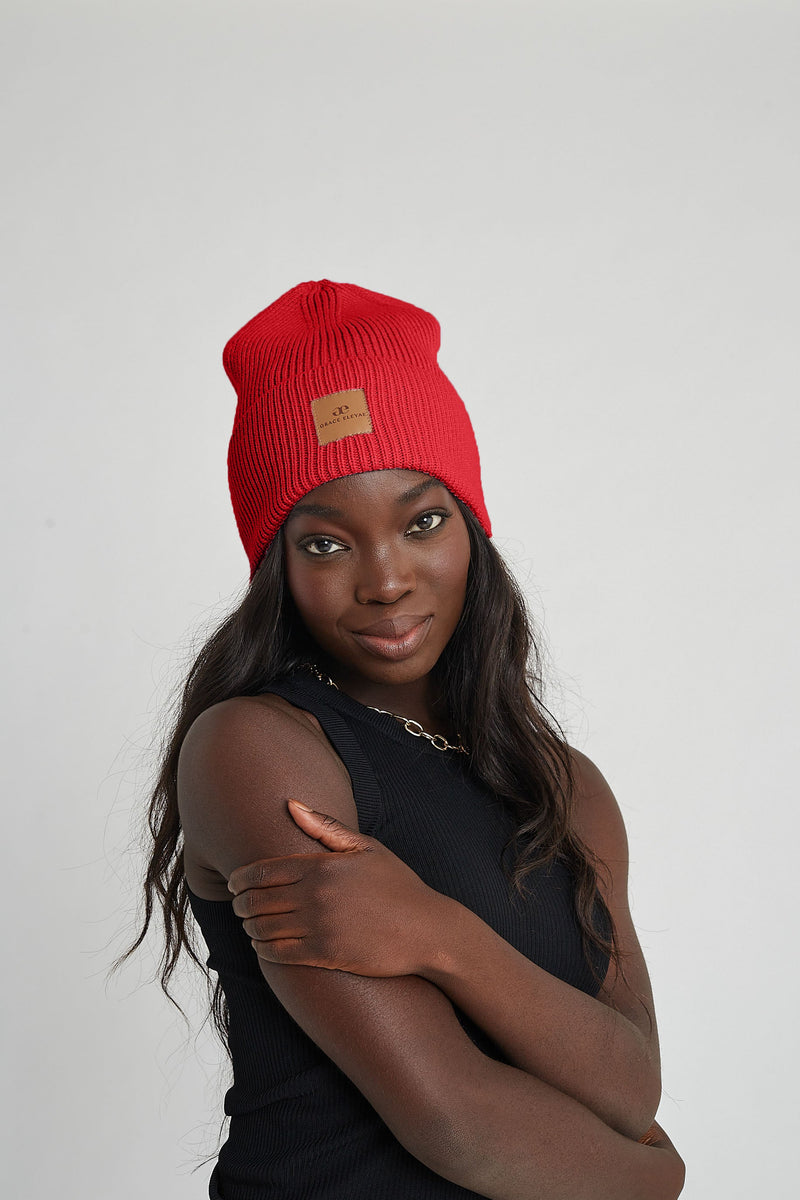 Red shop beanie womens