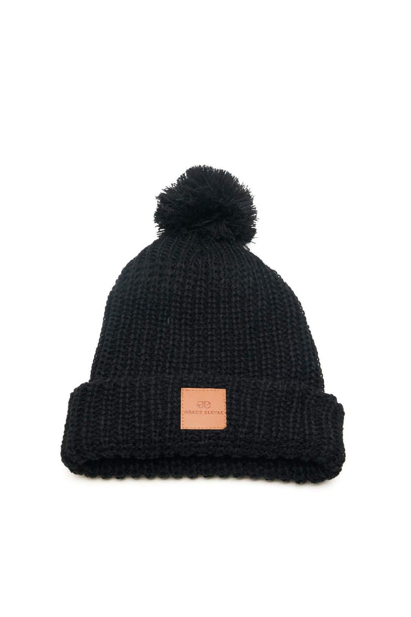 Black Chunky Knit Satin-Lined Beanie