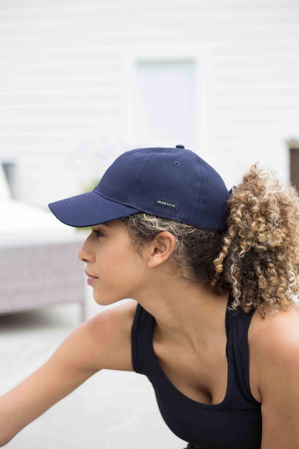 Navy Blue Satin-Lined Baseball Hat - Grace Eleyae Navy Blue Satin-Lined Baseball Hat - Grace Eleyae