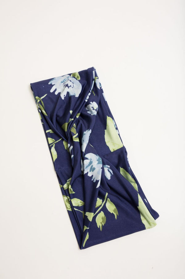 Turban Style Headband - Navy Floral