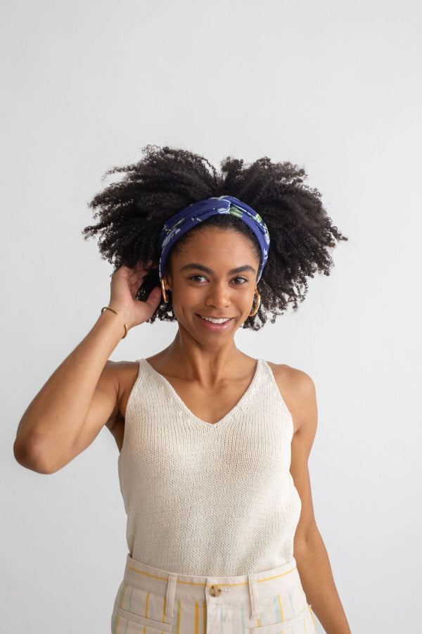 Turban Style Headband - Navy Floral