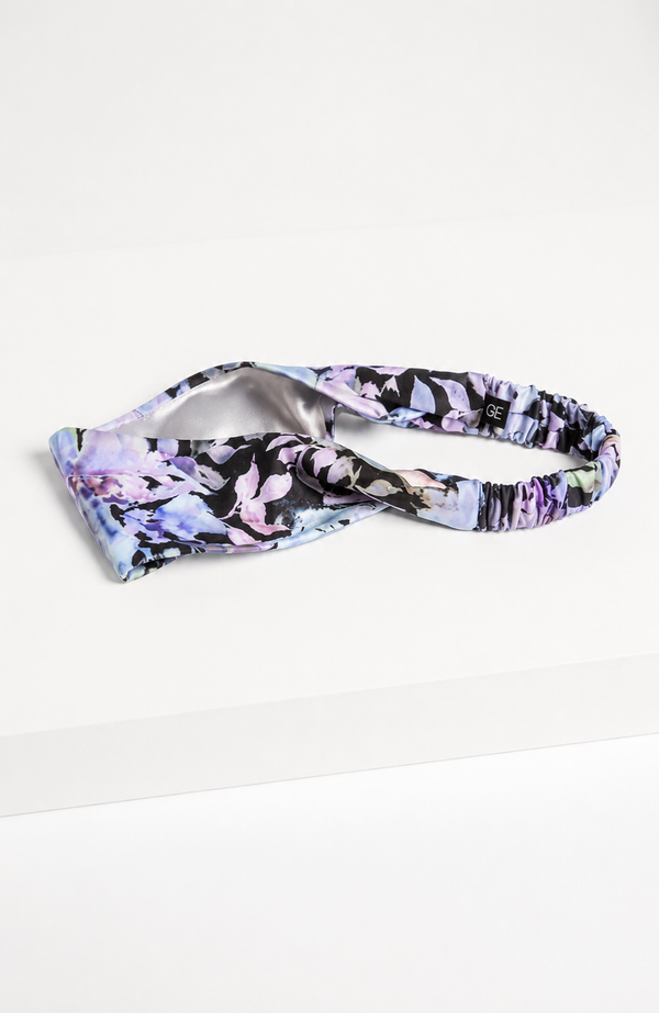 Satin-Lined Headband - Black Floral