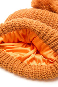 Orange Chunky Knit Satin-Lined Beanie