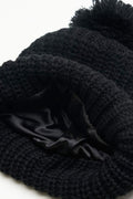 Black Chunky Knit Satin-Lined Beanie