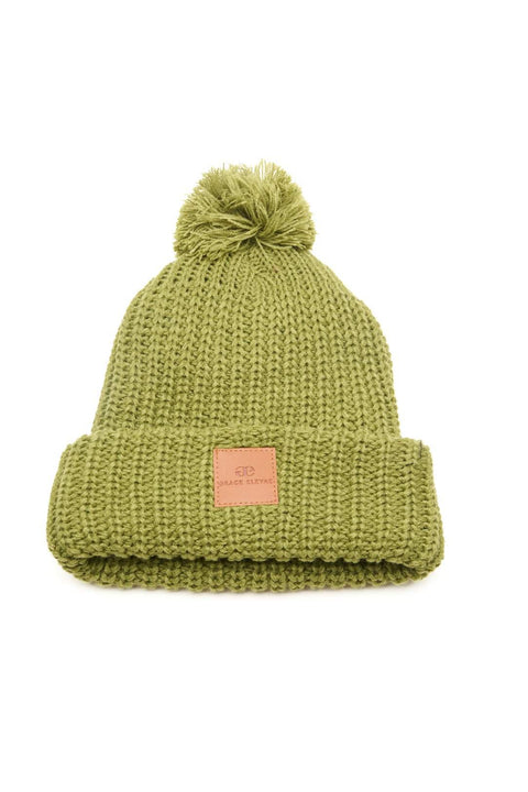 Olive Chunky Knit Satin-Lined Beanie