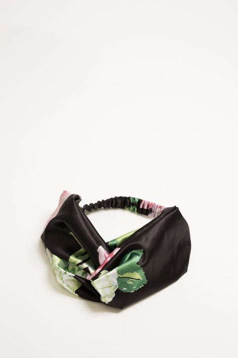 Silk Turban Style Headband - Black Floral