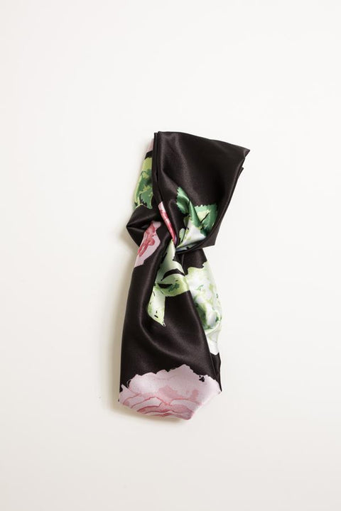 Silk Turban Style Headband - Black Floral
