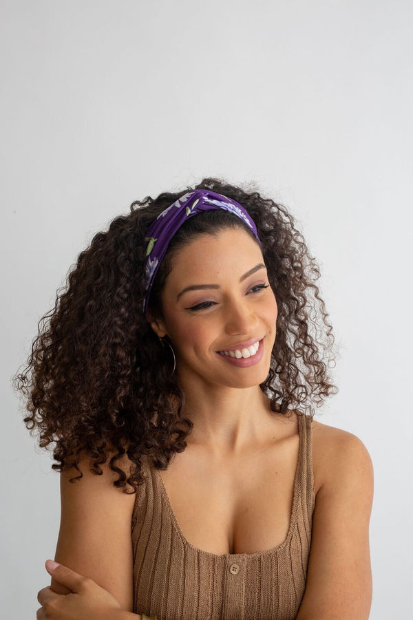 Turban Style Headband - Purple Floral